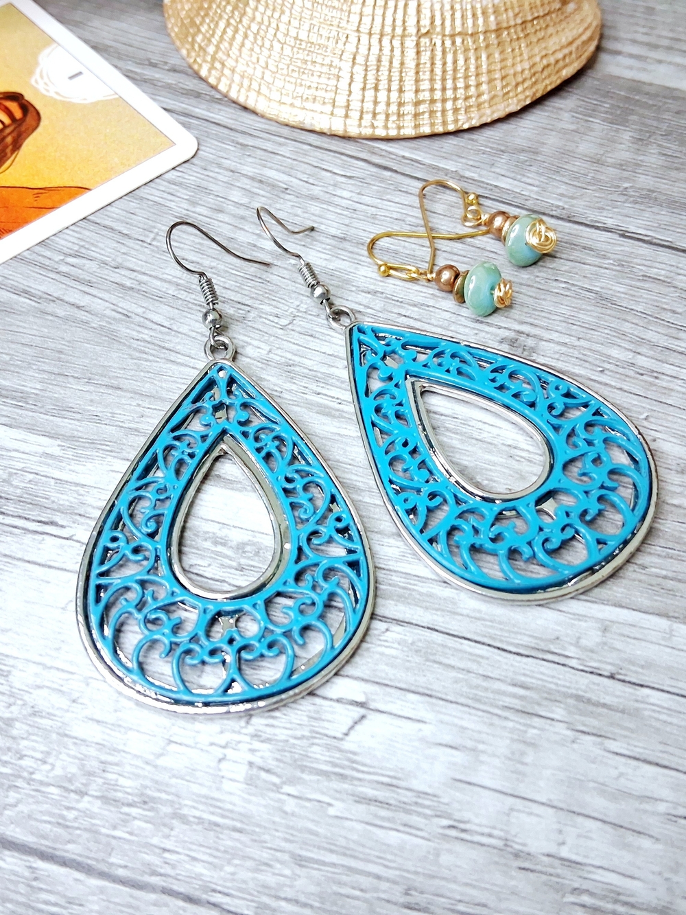 Turquoise Filigree Teardrop Dangle Earrings Bundle